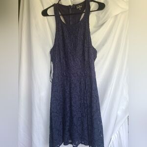 Lulu's Blue Lace Short Dress With Back Cut Outs